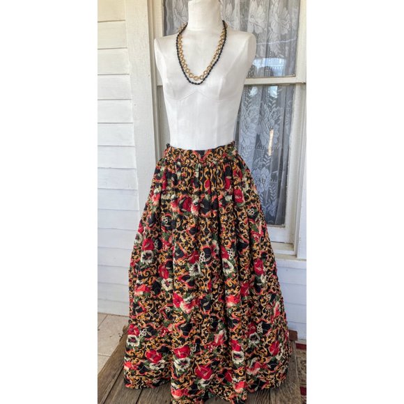 Vintage 1960s Puffy Crinoline Maxi Skirt Metallic Floral - Picture 14 of 15